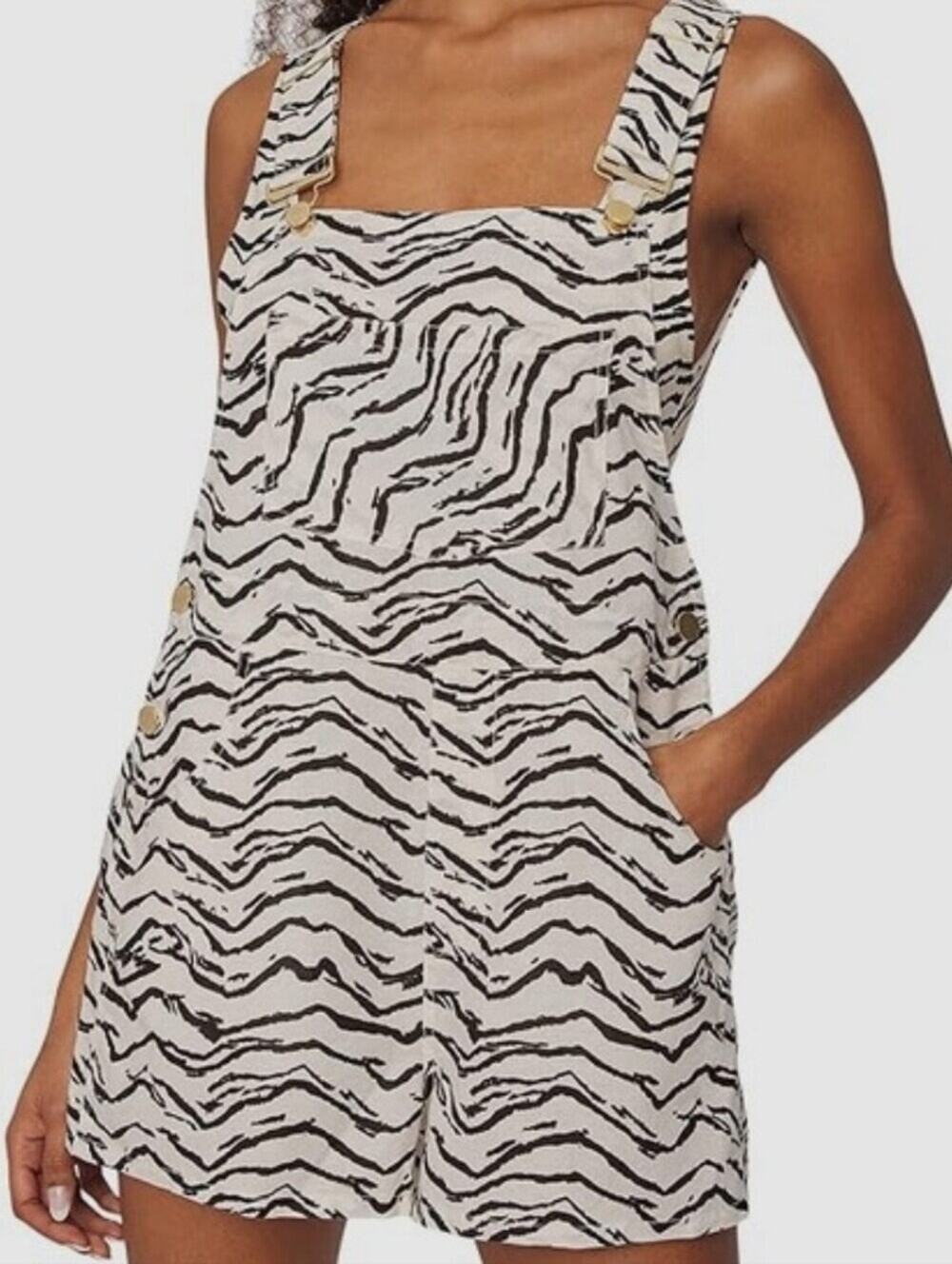 WeWoreWhat Zebra Print Linen Blend Shortalls